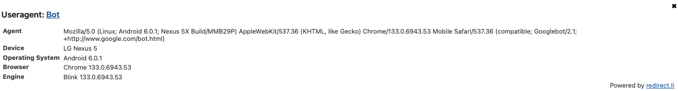 Agent Mozilla/5.0 (Linux; Android 6.0.1; Nexus 5X Build/MMB29P) AppleWebKit/537.36 (KHTML, like Gecko) Chrome/133.0.6943.53 Mobile Safari/537.36 (compatible; Googlebot/2.1; +http://www.google.com/bot.html)
