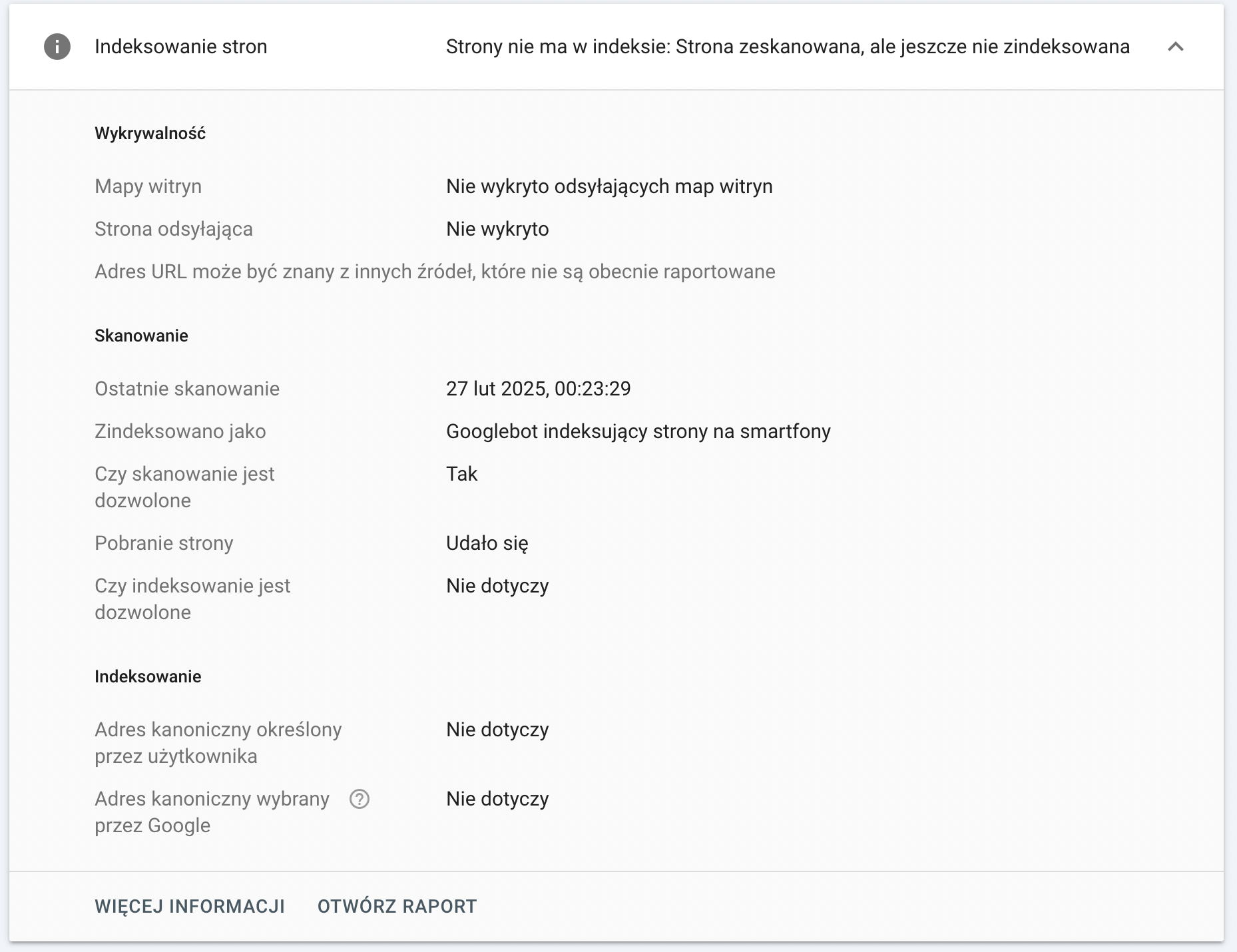 bieżący artykuł, który został zeskanowany przez Googlebota za pomocą Indexing API