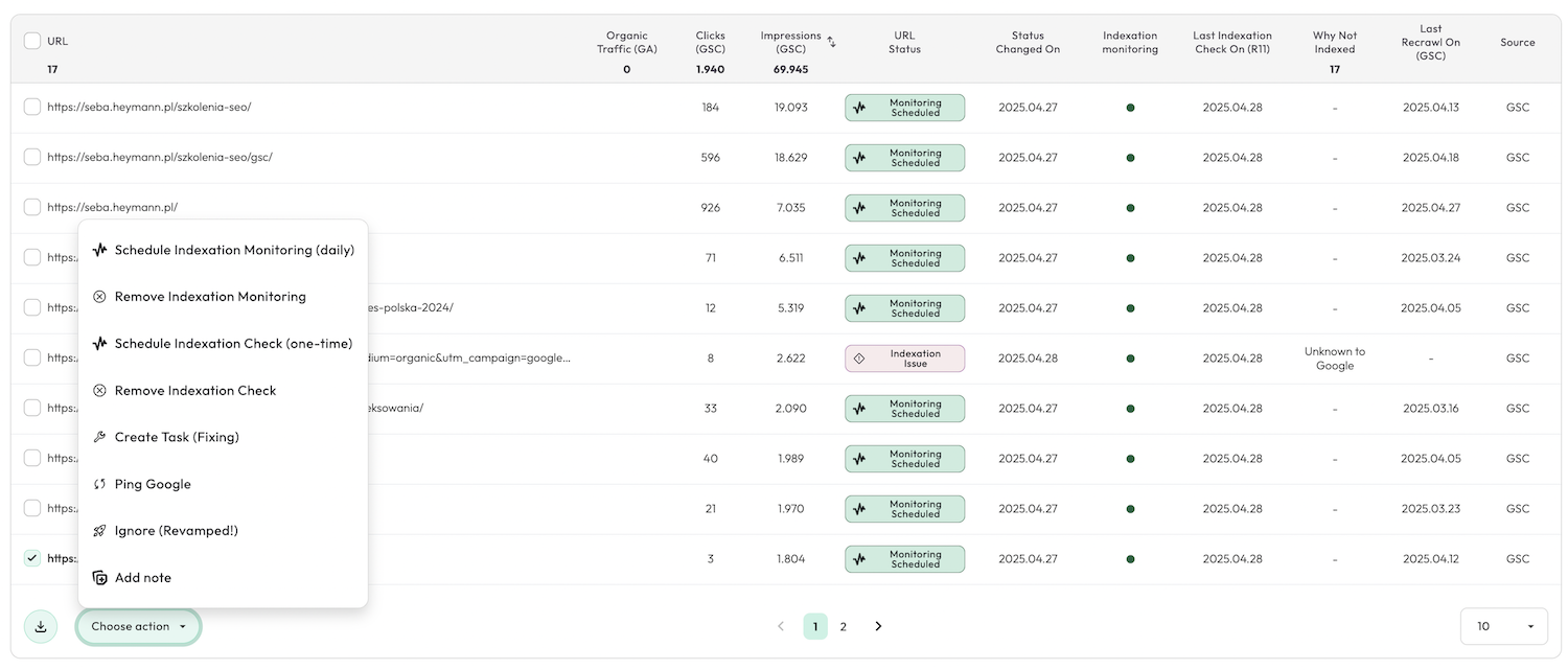 widok explore adresów url - revamper